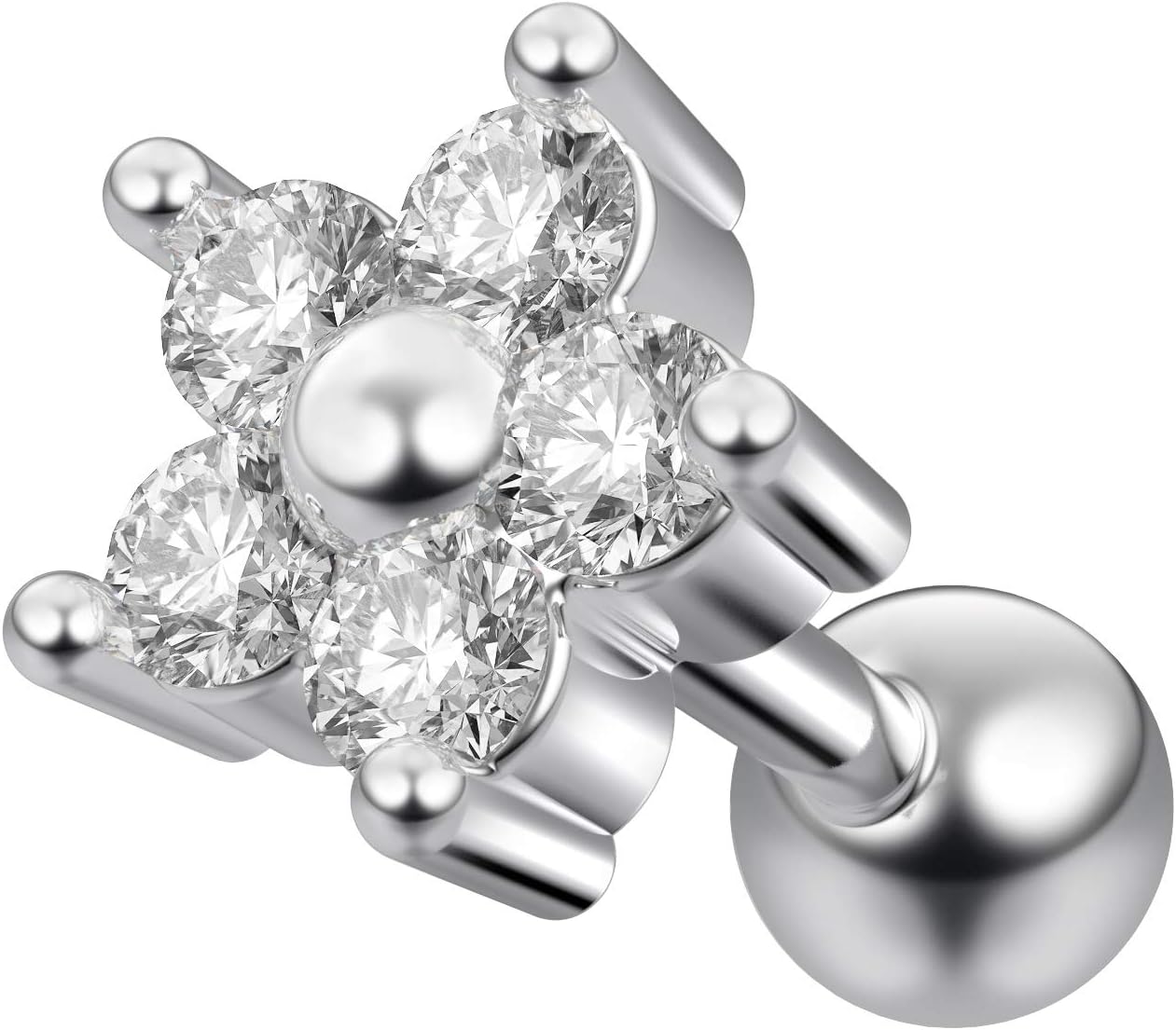 Bling Piercing 2pc 16g 1.2mm 6mm Cartilage Bar Earring Stud Flower Barbell Forward Helix Tragus Lobe Auricle Surgical Steel