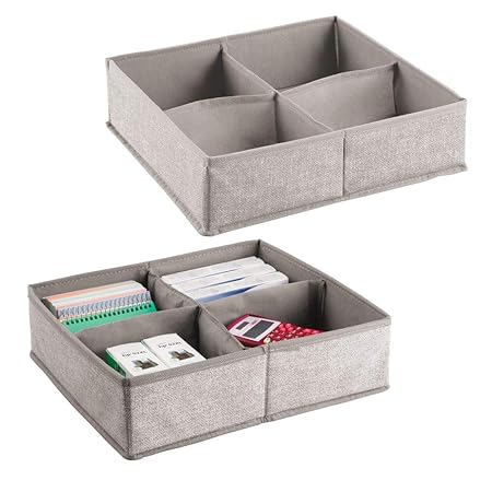 mDesign 2er-Set Schubladen Organizer mit 4 Fächern – Stoff Aufbewahrungsbox für Büroutensilien – großer Schubladeneinsatz für