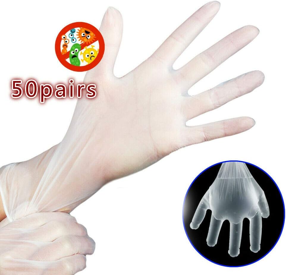 WalkTrendy 50pairs(100pcs) Transparent Disposable Gloves Latex Rubber Gloves Anti Virus New Food Safe