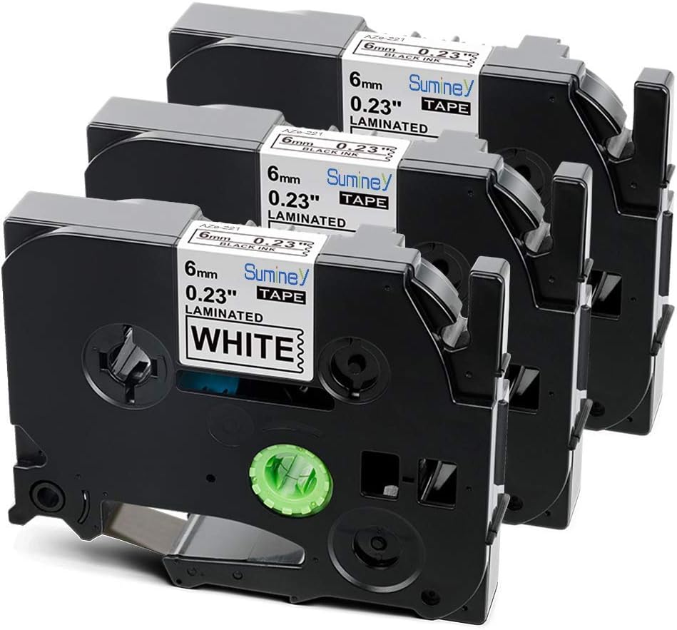 Suminey Compatible Label Tape TZe-211 Replacement for Brother 6mm Label Tape TZe211 Black on White Label Printer Tape for Brother Label Maker 1000 1010 900 D210 D400, 3-Pack