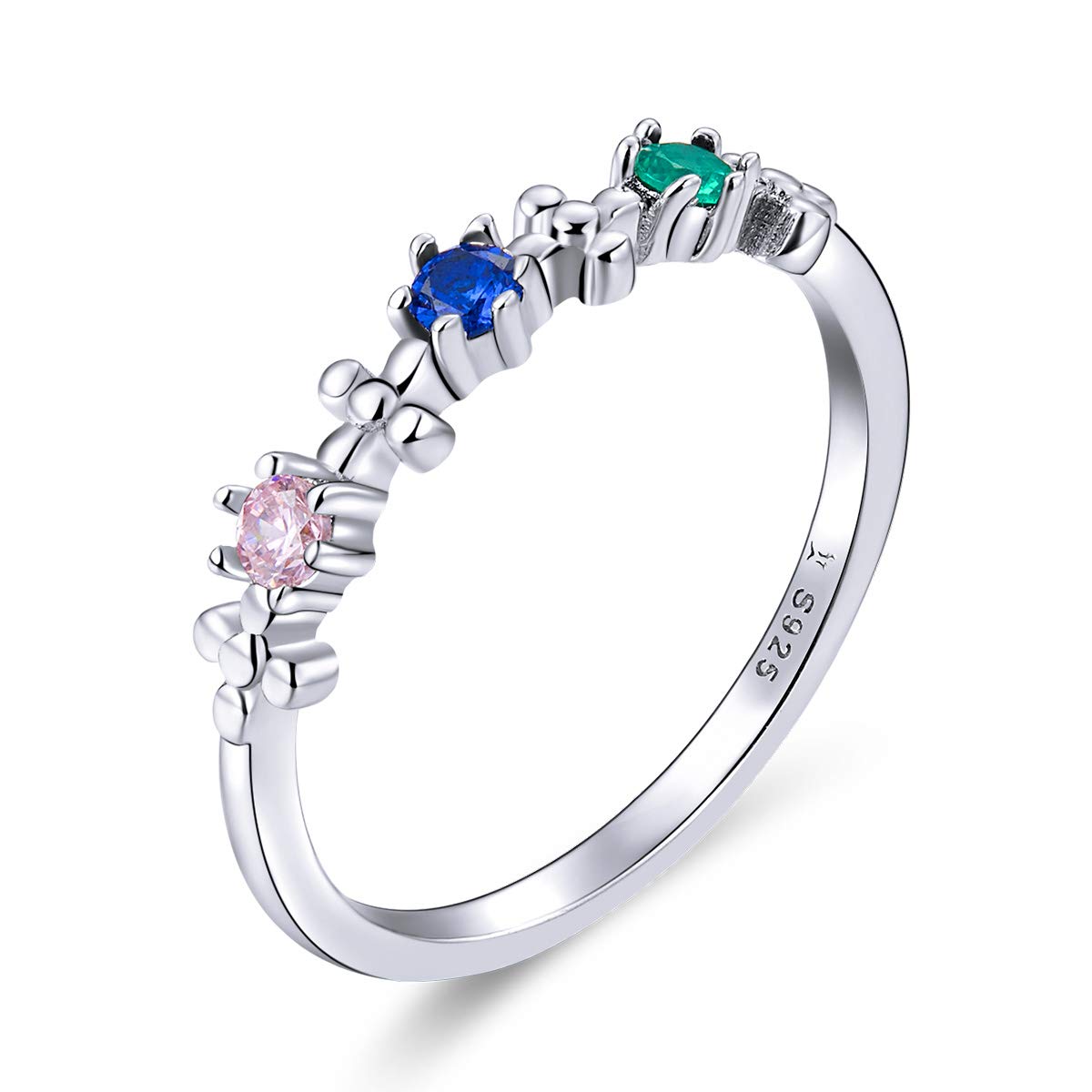 925 Sterling Silver Rainbow Colour CZ Delicate Finger Rings for Women Wedding Engagement Statement Band Jewellery