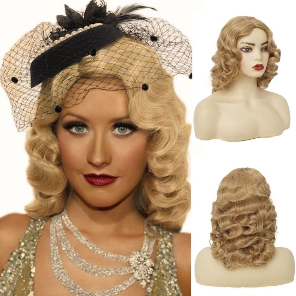 Salaibs Blonde Finger Wave Wig 1920s Curly Long Vintage Wigs for Women Lady Synthetic Heat Resistant Full Wigs for Cosplay Costume Use — image 1