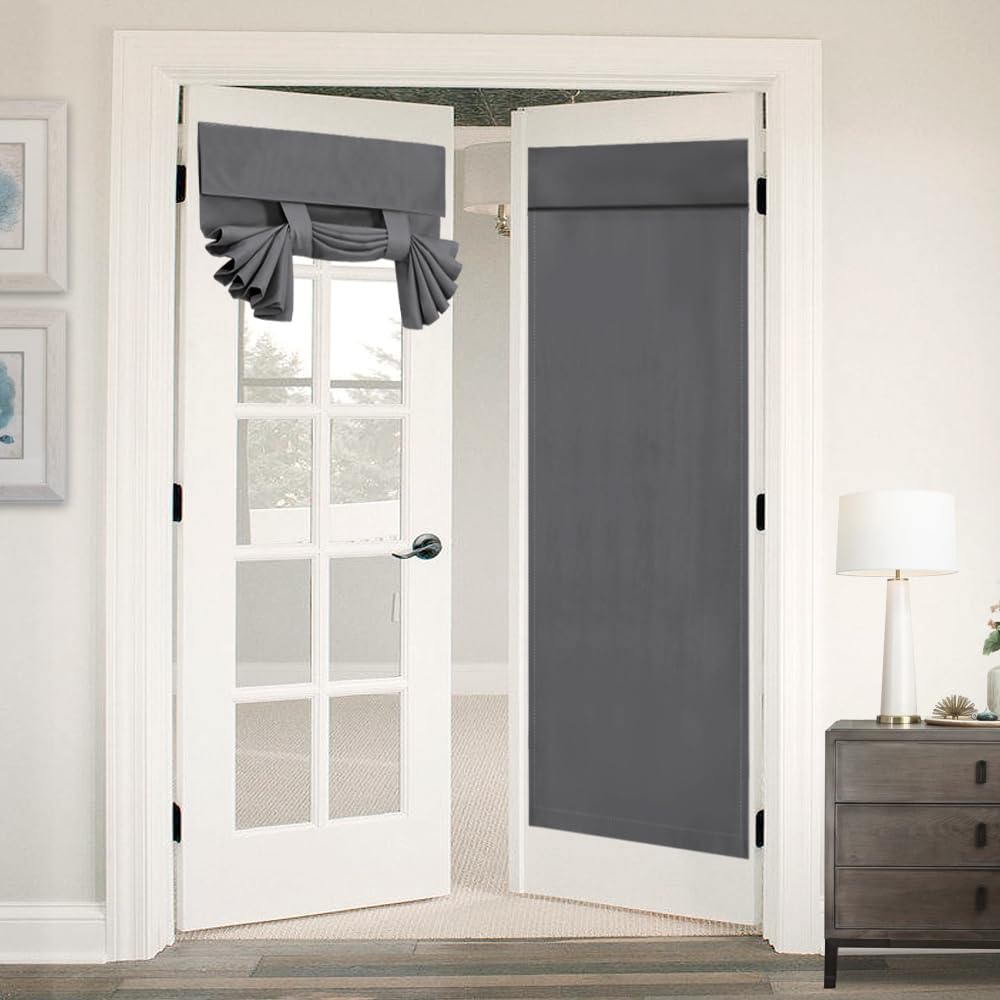 Photo 1 of Flamingo P Tricia Blackout Curtain for French Door - Thermal Insulated Room Darkening Rod Pocket Noise Reducing Single Door Panel, 26 x 68 Inches - 1 Panel, Deep Gray