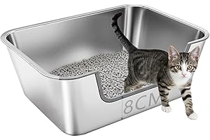 Stainless Steel Cat Litter Box with Low Entry, Shallow Litter Box Suitable for Kittens, Senior or Injured Cats, 15.7”×11.8”×5