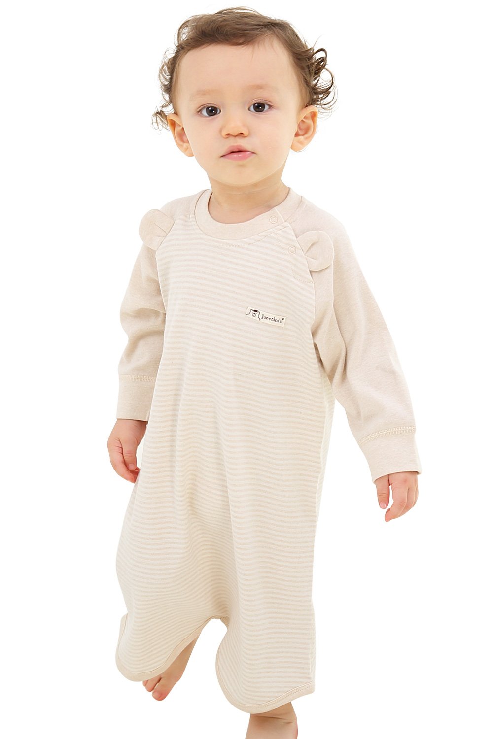Baby Snap Striped Long Sleeve Onesie Organic Color Cotton Bodysuit (Height 73, Apricot Ear)