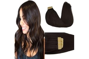 GOO GOO Tape in Hair Extensions Human Hair, 2 Dark Brown, 20inch 50g 20pcs, Skin Weft Seamless Invisible, Silky Straight with Thick Ends, Remy Human Hair