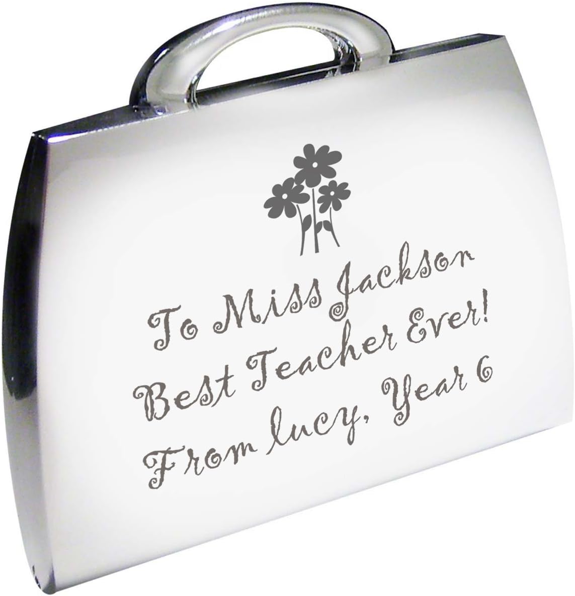 Personalised Silver Finish Teacher Handbag Flowers Motif Compact Mirror Great Gifts Idea for Teachers Present Thank You Teaching Assistant Presents