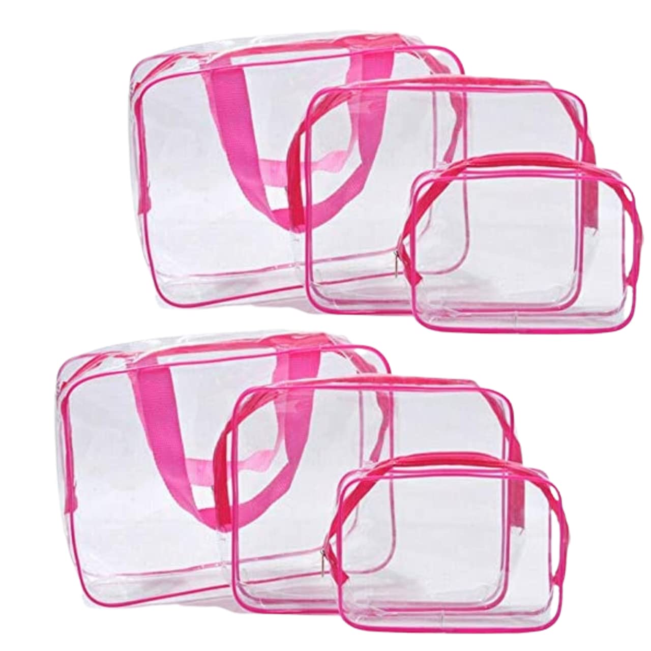 Clear Travel Toiletries Bag Set GLAMZA® Travel Toiletry Bag Set of 6 PVC Bags for Men & Women - Inc x2 Small, x2 Medium & x2 Large - Ideal Wash Bag Set for Cosmetics, Make Up & Toiletries (Pink)