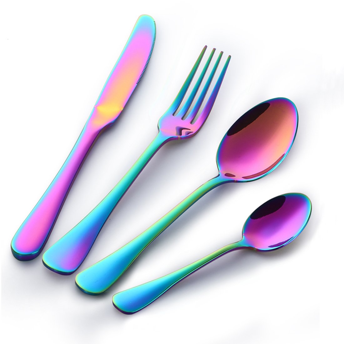 Buyer Star Cutlery Set for 4 Flatware Set 16 piece Rainbow Colorful 304 Stainless Steel Dinner Tableware