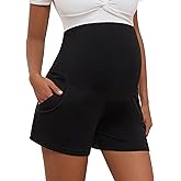 SWEETBUMP Maternity Shorts Long Maternity Lounge Pants with Pockets Over The Belly Pregnancy Shorts