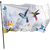 Bird Flowers Spring Swirls Hummingbird Flag 3x5 Ft Fade Proof Outdoor/Inside Breeze Flag Garden House Home Decor Double Stitched With Metal Grommets