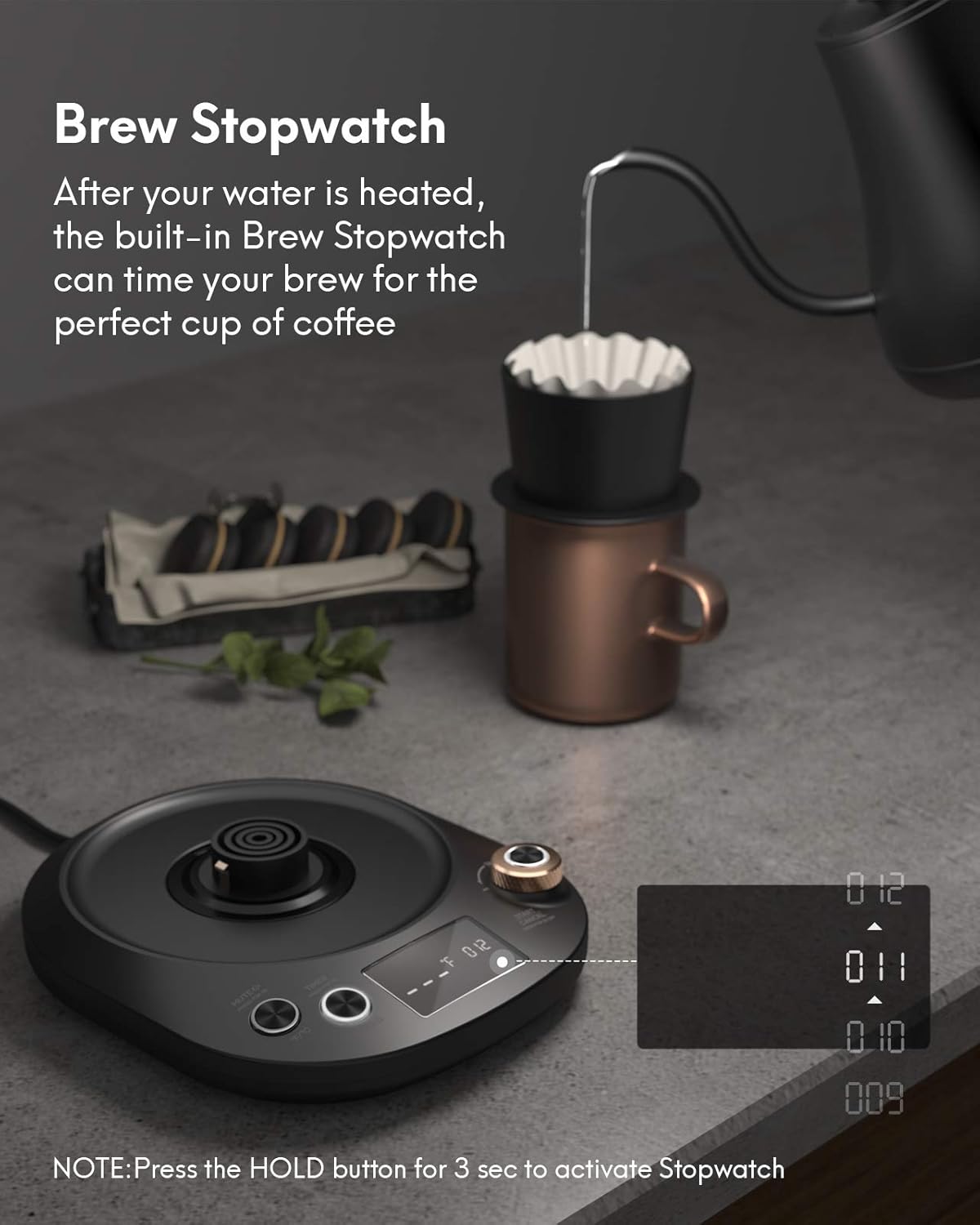 Willsence Gooseneck Kettle Temperature Control, Pour Over Electric Kettle for Coffee and Tea, 100% Stainless Steel Inner, 1200W Rapid Heating, 0.8L, Built-in Stopwatch: Kitchen & Dining