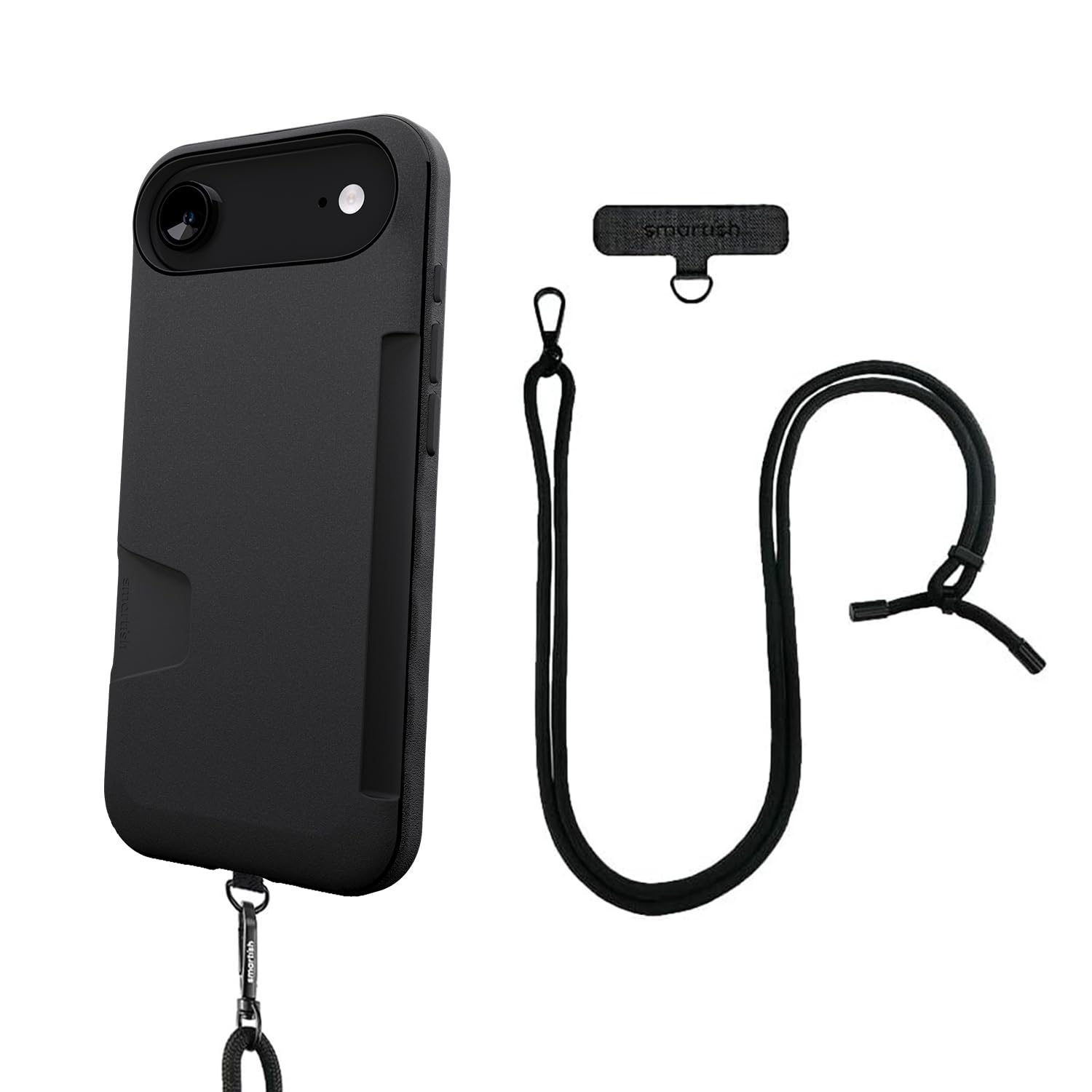 Smartish® iPhone Air Wallet Case + Crossbody Lanyard Strap - [Slim + Protective] Phone Case Credit Card Holder + Universal Detachable Shoulder Neck Strap for Apple iPhone Air - Black Tie Affair