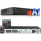 UNILOOK 12MP AI 16CH PoE NVR Network Video Recorder, NVR Support 12MP/8MP/6MP/5MP/4MP/1080P IP PoE Cameras16CH H.265 for Business Video Audio Recording, 2 SATA, AI NVR(HDD not Included) NDAA