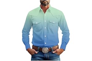 Xiaojmake Mens Western Cowboy Shirts Button Down Long Sleeve Work Shirt Fall Casual Vintage Utility Shirts with Flap Pockets