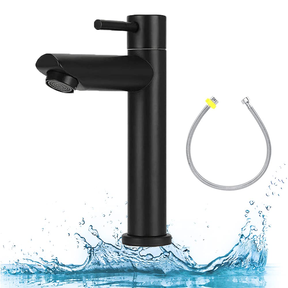 Bathroom Mixer, Basin Taps, Solid Brass Sink Faucet, Stainless Steel Single Lever Single Hole Only Cold Water Bathroom Faucet Sink with Hose for Bathoom, Washroom, Kitchen (Only for Cold Water)