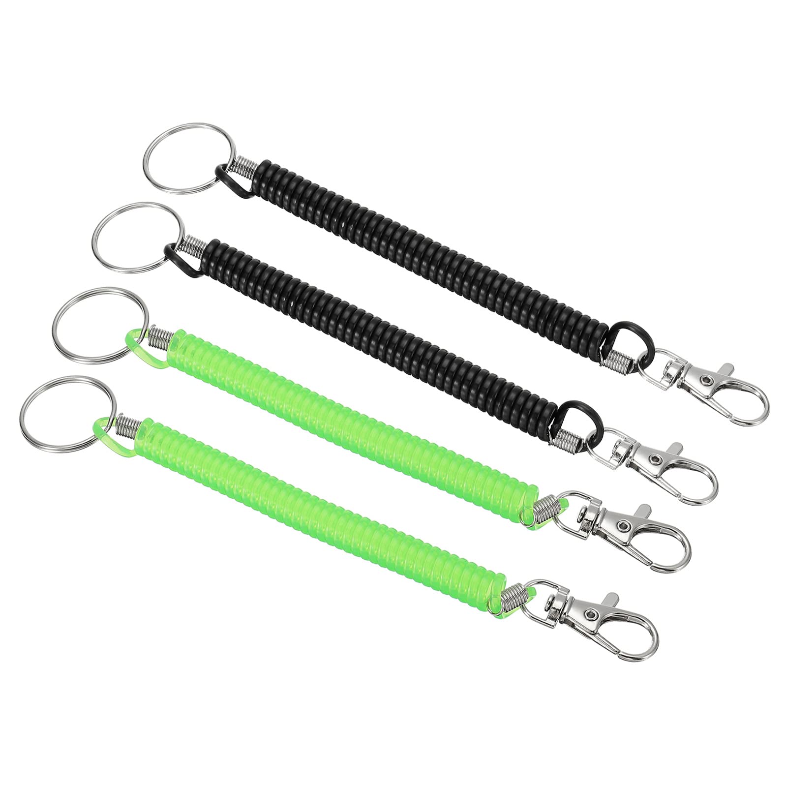 PATIKIL 6.7" Spiral Retractable Spring Coil Keychain, 4 Pack Stretch Cord Key Ring for Keys Wallet Cellphone, Black Green
