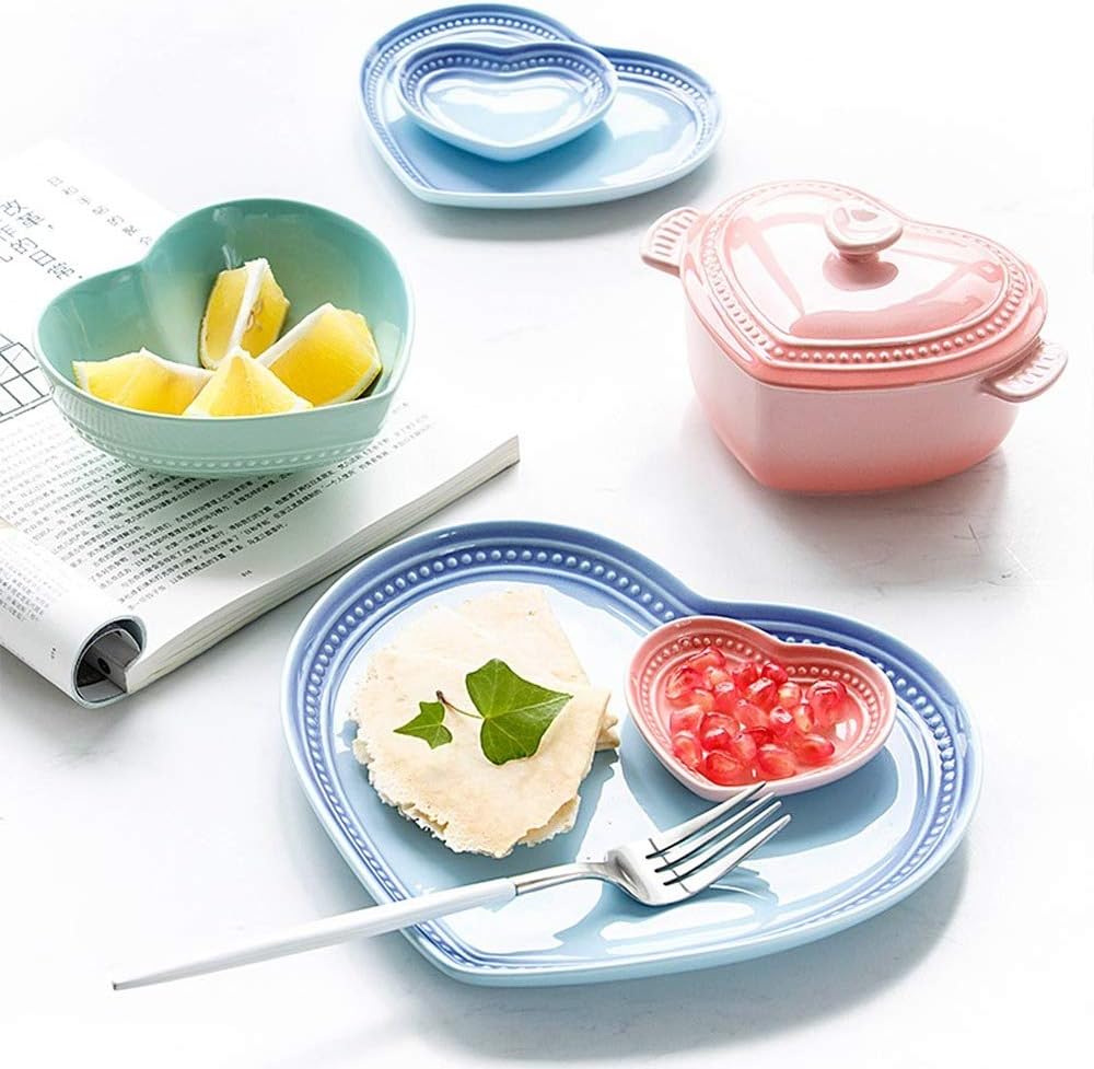 CHICKZ Ceramic Dinner Plates New Bone China Soup Dish Heart Irregular Blue Pink Green Pigmented Dessert Cake Breakfast Dish Bowl (3 inch green dish)
