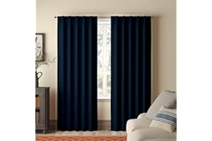 Homi Drapes Double Pinch Pleated Blackout Curtains Thermal Insulated Room Darkening Drapes for Bedroom/Livingroom Along with 2 Panels Combined W(21"+21"),Tiebacks,Hooks (Navy Blue, 42"x84")