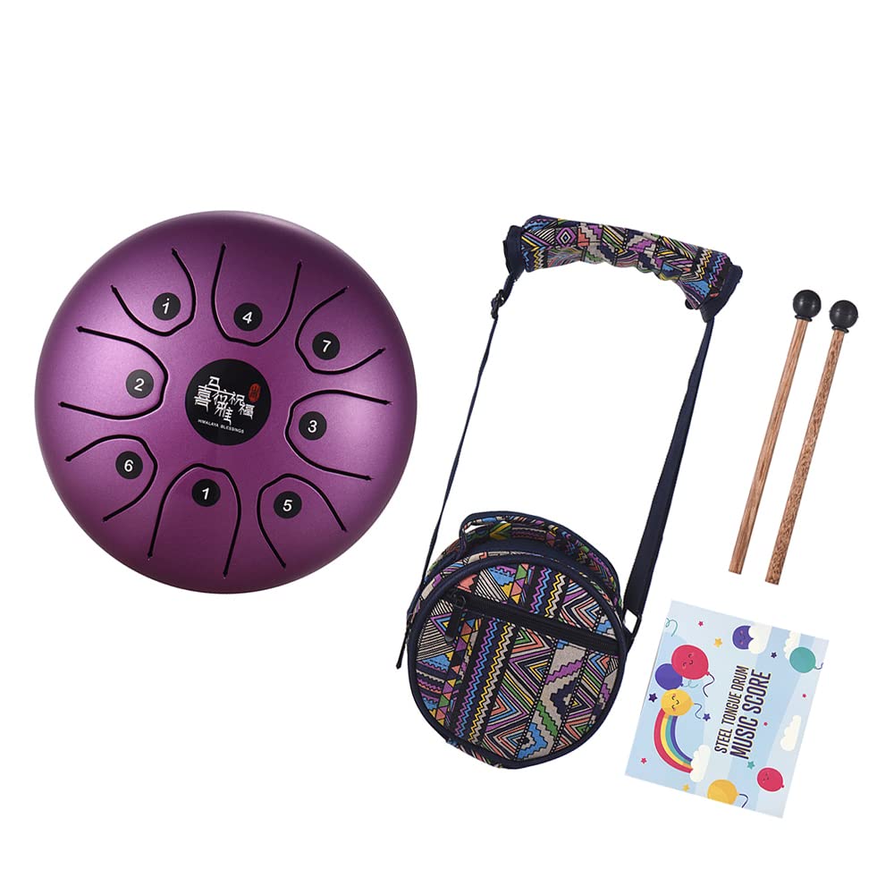 Btuty 5.5 Inch 8-Tone Steel Tongue Drum Rain Drum C Key Percussion Instrument Handpan Drum with Drum Mallets Carry Bag, Purple