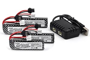 elxjar (4-Pack) 7.4V 1400mAh 25C 501855 Lipo Airsoft Gun Batteries with USB Balance Charger, SM-2P Plug, Compatible with STD-X2 and RC Crawler Vehicles