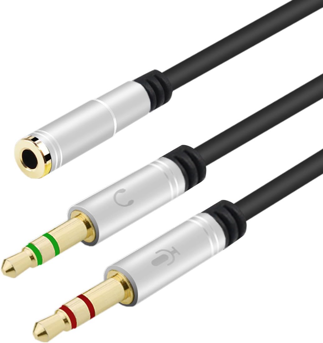 Awanka Headphone Mic Cable, Audio Microphone Splitter, 3.5mm Female CTIA Standard to 2 Dual 3.5mm Male Audio Mic Splitter for Speaker,Headphones,PC Aluminum Case 30 cm