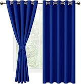 DWCN Blue Blackout Curtains 66x72 Two Panels with Tiebacks Thermal Insulated