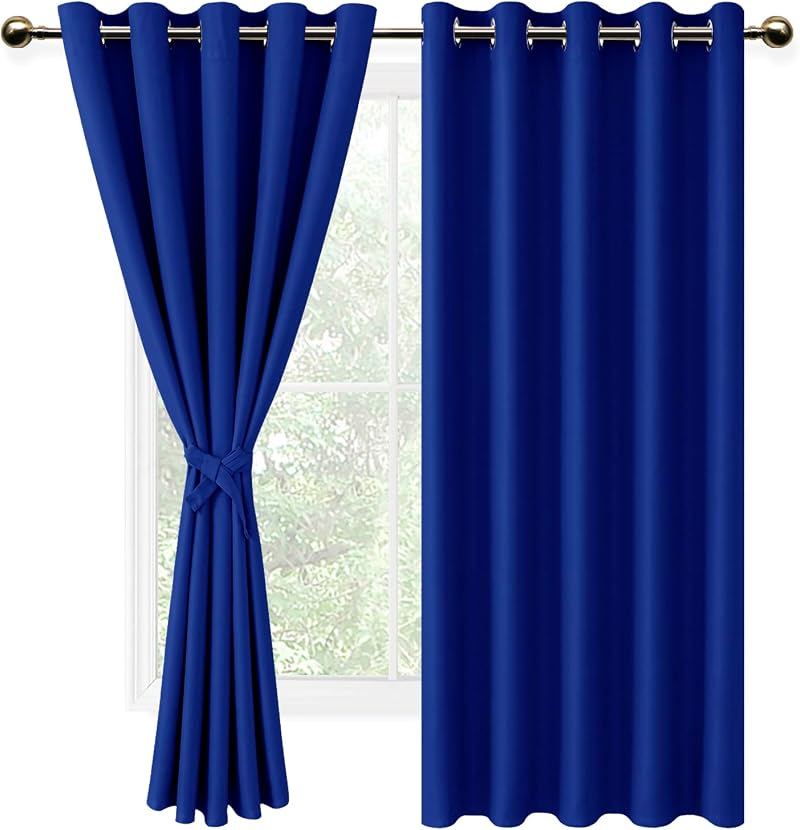 DWCN Blue Blackout Curtains 66x72 Two Panels with Tiebacks Thermal Insulated