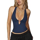 Hragc Womens Sexy Deep V Neck Halter Tops for Women Ribbed Racerback Tank Slim Fit Trendy Y2k Summer Going Out Sleeveless Top