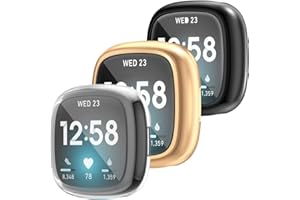 YRZPER Compatible with Fitbit Sense 4/Versa 2 Screen Protector Case Soft Plated TPU All Around Scratch-Proof Screen Protector Cover Shockproof case for Fitbit Sense 2/Versa 4 (3pcs)