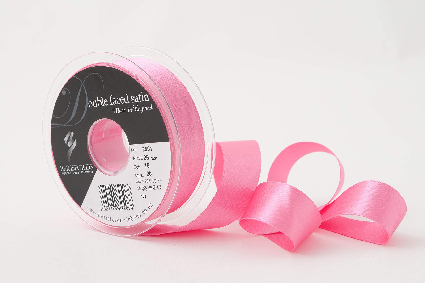 Berisfords Double FACE Poly Satin Ribbon, Sugar Pink, 25 mm — image 1