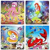 Wooden Jigsaw Puzzles for Kids Age 2-5 Year Old Animals Preschool Puzzles for Toddler Children Learning Educational Puzzle Toys for Boys and Girls (Set of 4 Puzzles)