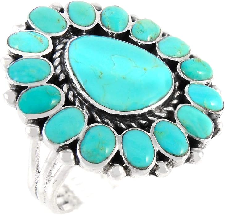 Turquoise Ring Sterling Silver 925 Genuine Gemstones