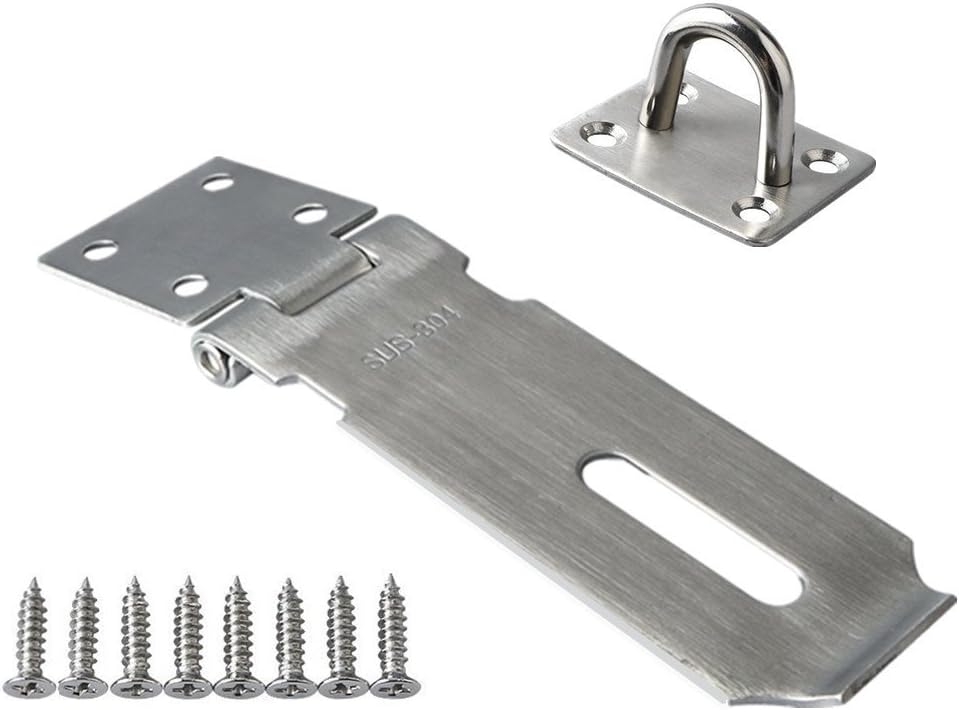 Adiyer Padlock Staple Safety Hasp Door Clasp Gate Lock Latch, 304 Stainless Steel, Brushed Finish (4-inch) - - 