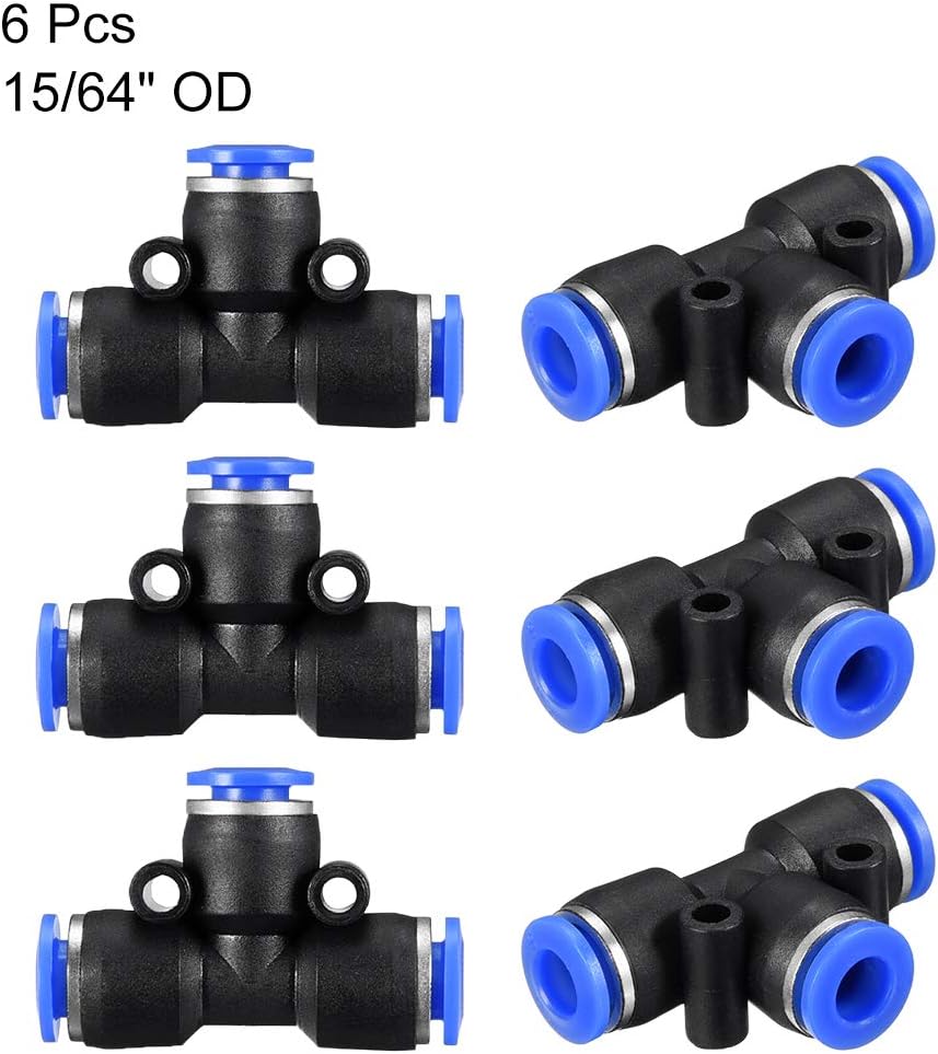 sourcing map Plastic Tee Push to Connect Tube Fittings 6mm or 15/64" od Push Lock Blue 5pcs, Black,blue, 6mm 6pcs - Image 4