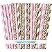 Outside the Box Papers Gold and Pink Stripe and Chevron Paper Straws 7.75 Inches 100 Pack Gold, Pink, White