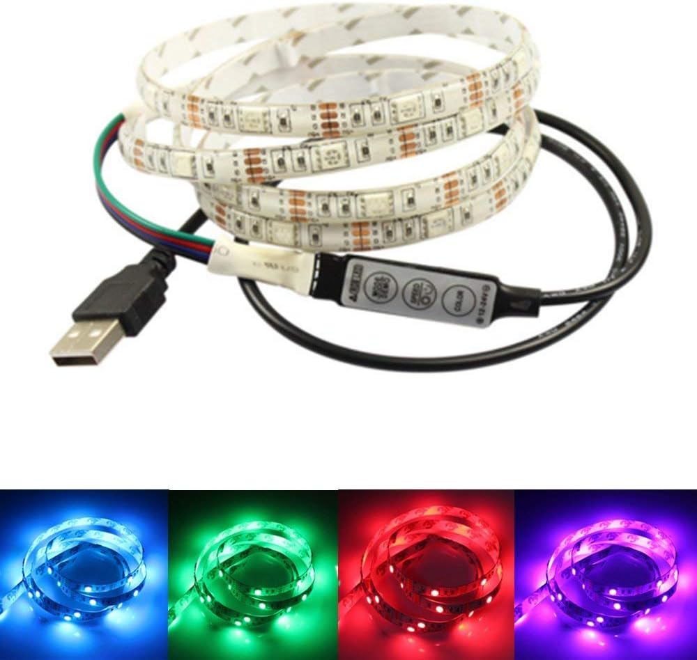 PINKOPINK USB led Backlight, 2M 5050 RGB Flexible Water Resistance Light Desktop PC, TV Background Lighting Strip with Remote Controller (2M)
