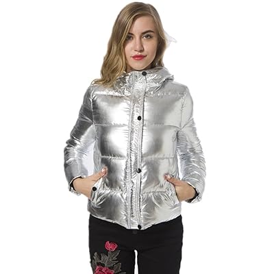 Metallic Fitted Puffer Jackets Women's Silver Puffer Jacket With