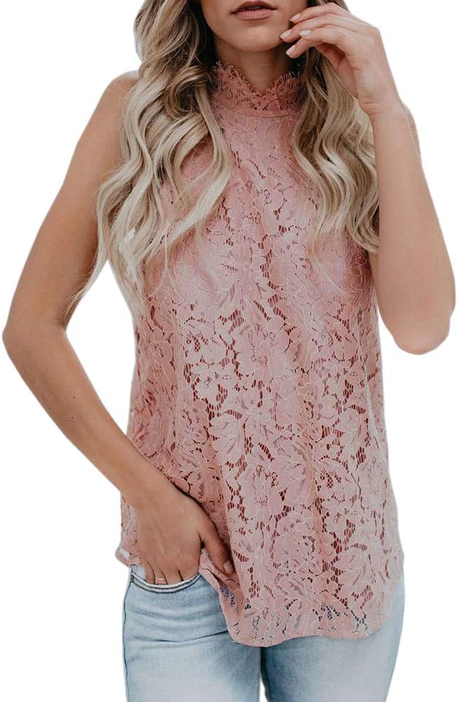 Women Lace Crochet Tank Top Halter Neck Floral Camisole Summer Sexy Nightout Blouse