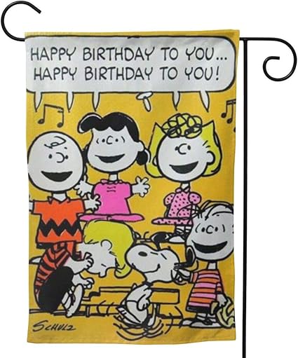 Amazon Com Bandera De Jardin De Criss Snoopy Happy Birthday To You Bandera De Doble Cara Para Decoracion Del Hogar De Jardin Al Aire Libre Blanco Jardin Y Exteriores