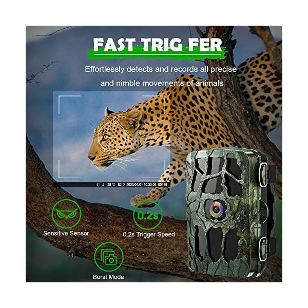 Topnaca 4K Wildkamera 20MP Jagdkamera, Überwachungskamera mit Nachtsicht, wasserdichte Aufklärungskamera mit 0,2s… – Bild 6