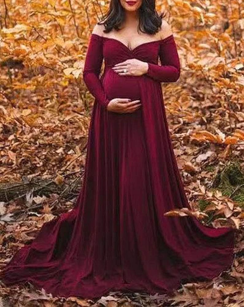 Saslax Maternity Off Shoulders Half Circle Gown for Baby Shower Photo Props Dress at  Women’s Clothing store