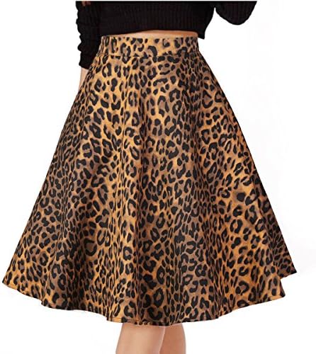 Musever Women's Pleated Vintage Skirts Floral Print Casual Midi Skirt Leopard M