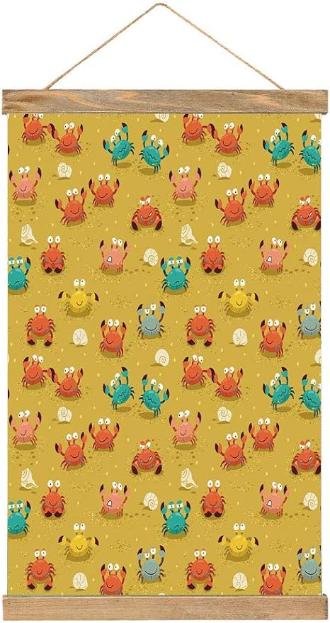 Amazon ライトウッド ポスターハンガー カニの装飾 かわいいカニの星と貝殻パターン アートポスター インテリア 日本 部屋飾り 壁飾り 装飾画おしゃれ 33 X 52 Cm ライトコーヒーの海テーマ漫画スタイルイラスト アートフレーム ポスター オンライン通販