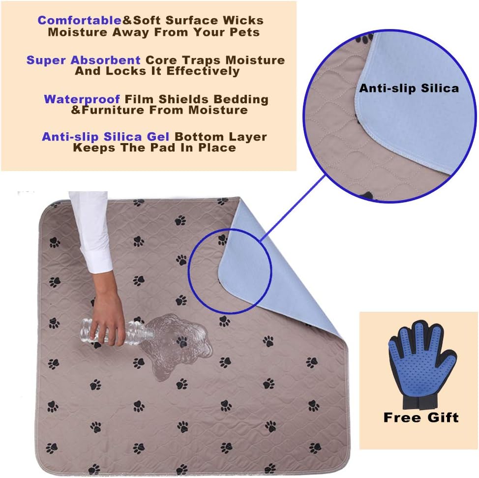 SincoPet Washable Dog Pee Pads + Free Puppy Grooming Gloves, Puppy Pads, Reusable Pet Training Pads, Large Dog Pee Pad (36x41)/Waterproof Pet Pads for Dog Bed Mat/Super Absorbing Whelping Pads : Pet Supplies