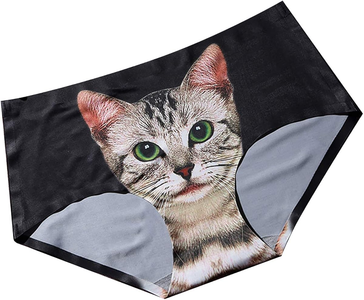 LKXHarleya Women's Cat Printed Briefs Sexy Panties Seamless Briefs