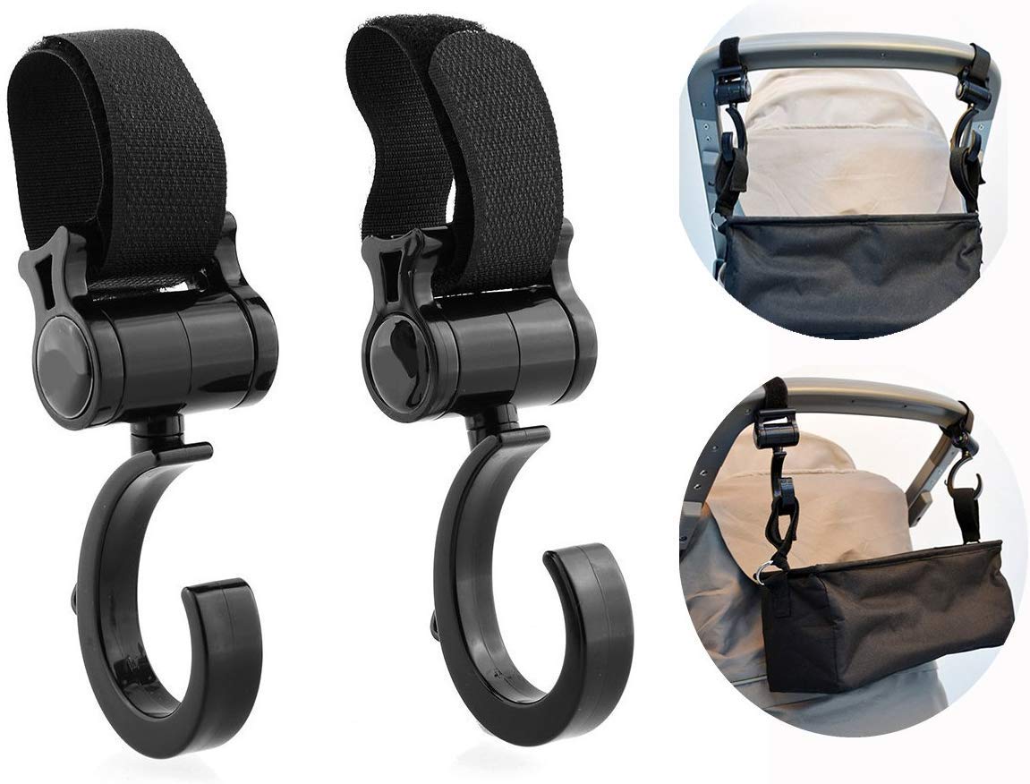 Cisixin 2 Pack of Multi Purpose Hooks - Hanger for Baby Diaper Bags, Groceries, Clothing, Purse - Great Accessory for Mommy when Jogging, Walking or Shopping