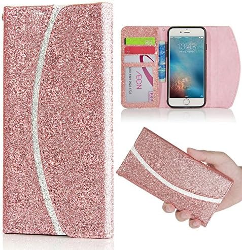 iPhone 5/5S/SE Case (4.0"), LCHULLE Luxury Bling Glitter Contrast Color Texture PU Leather Flip Case, Handbag Style with Magnetic Wallet Card Soft TPU Silicone Cover-Rose Gold
