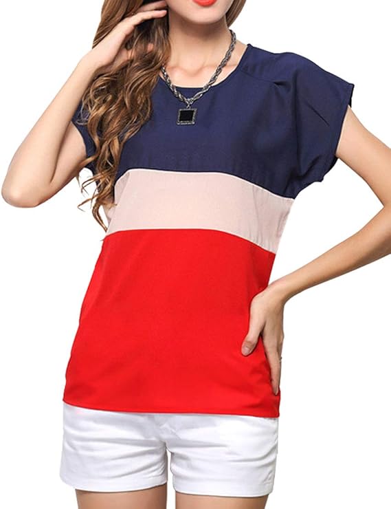 goldenharvest GH Mens Loose Summer Color Block Short Sleeve Cotton Shirt Plus Size