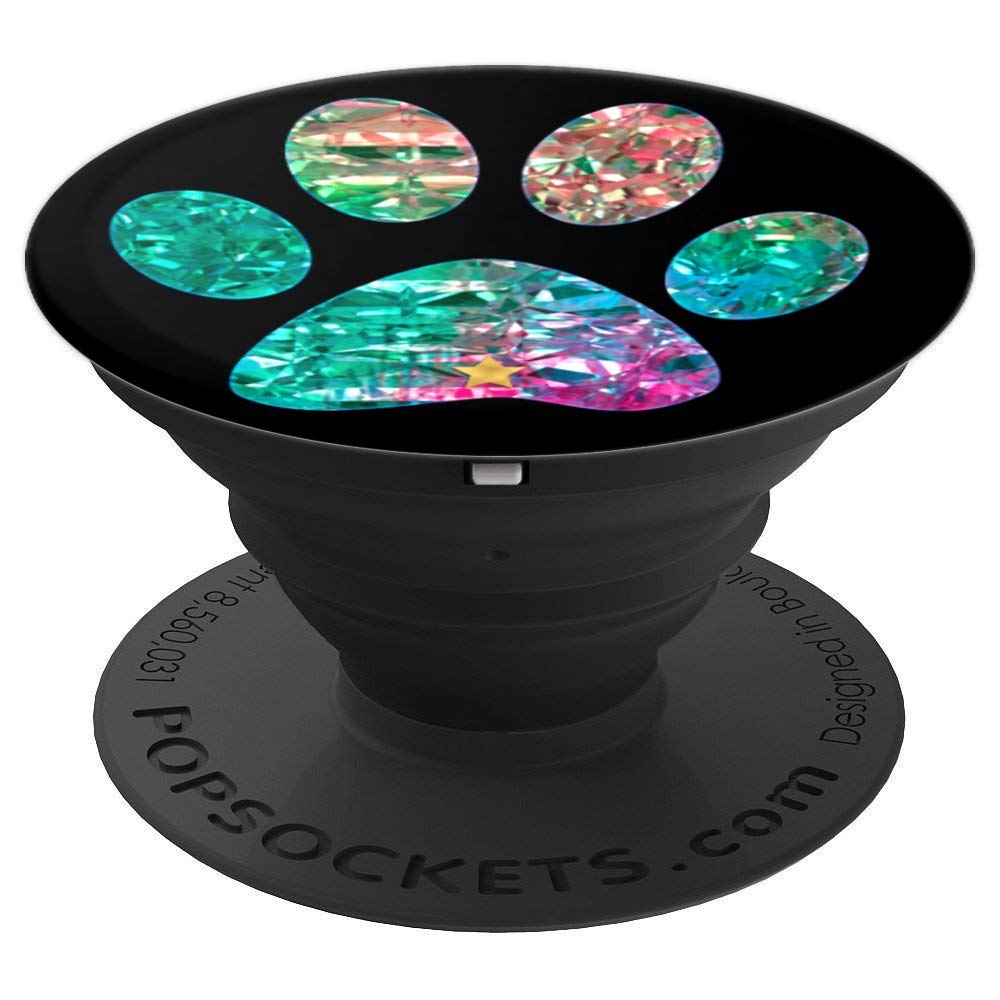 Beautiful Crystal Colors Pattern Paw Print on Black PopSockets Swappable PopGrip